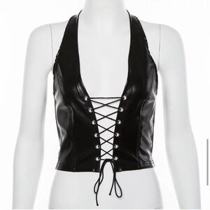 Pleather lace up halter